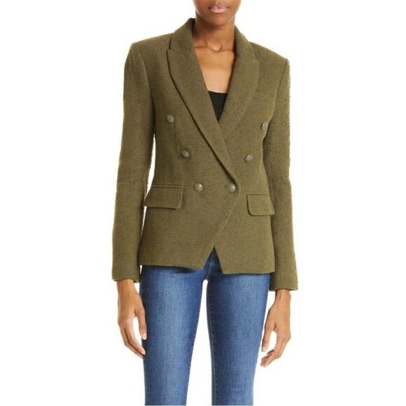 L’Agence Kenzie DB Boucle Blazer size 16 Olive green - Picture 1 of 10